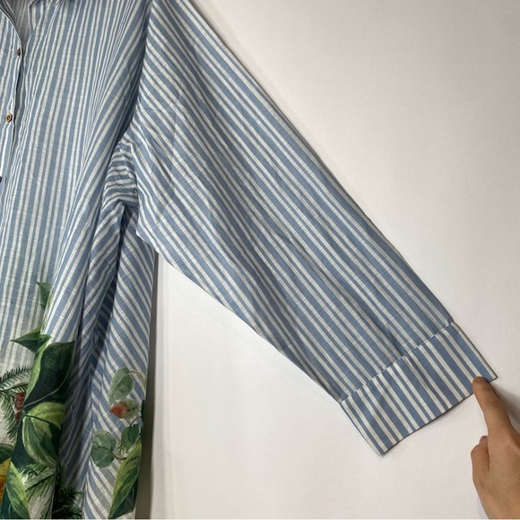 Anthropologie Striped Blue Green Dress XL Oversized Button Front Summer CoverUp - Picture 6 of 16